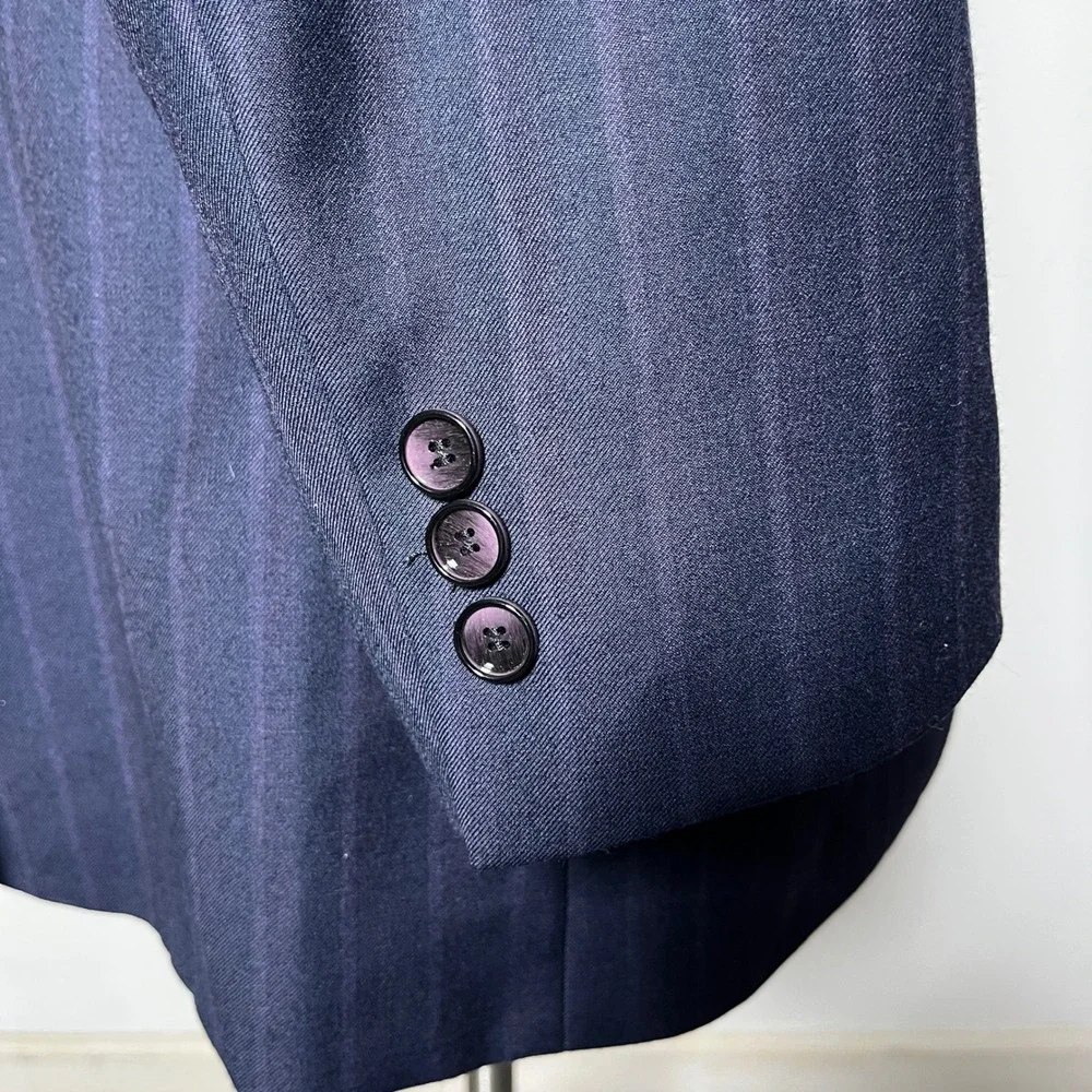 Tayion Suit Mens 48L 42W Navy Blue Pinstripe Wool Blend Two Button Professional